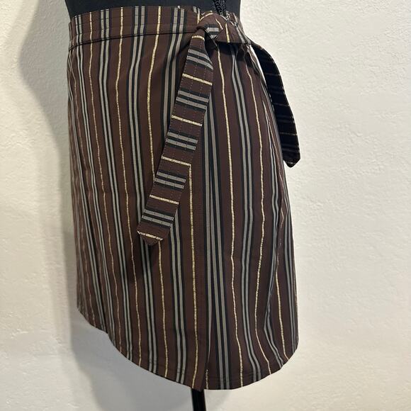 Vintage Burberry Wrap Skirt w/ Side Tie Chocolate Striped size L - Picture 11 of 12